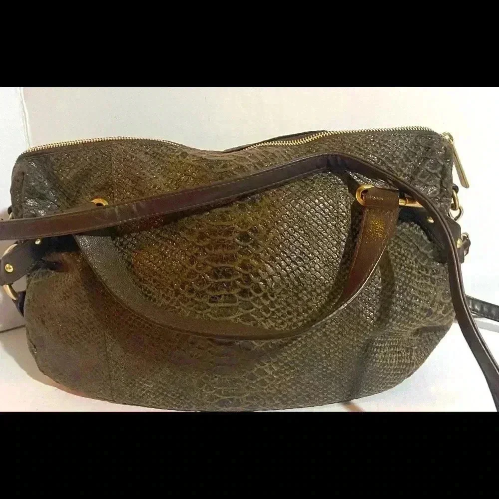 Michael kors brown leather suede satchel handbag